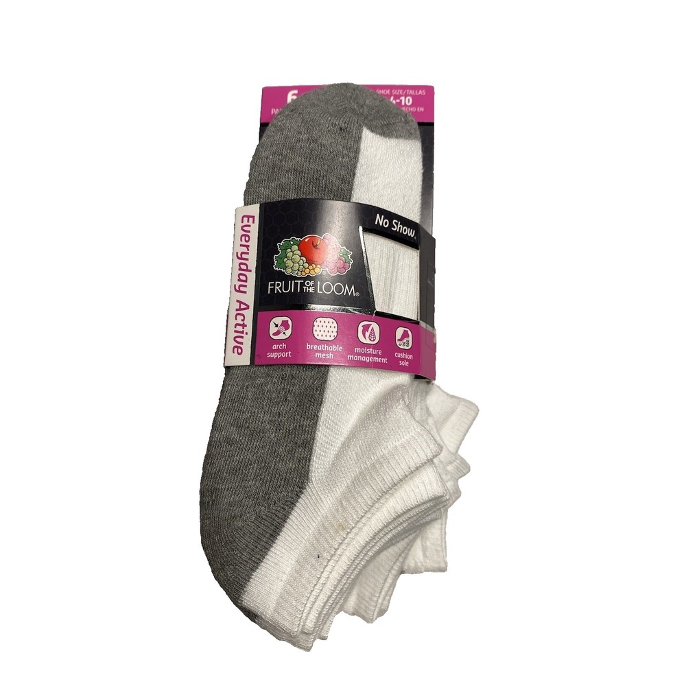 fruit of the loom womens no show ankle socks 6 pairs shoe size 4-10